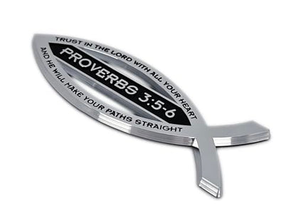 Elektroplate Christian Fish Proverbs 3:5-6 with Verse OEM Chrome Emblem for Cars, Trucks, and All Auto | Universal Fit at 4" x 1.4" | Weatherproof - color: Proverbs 3:56