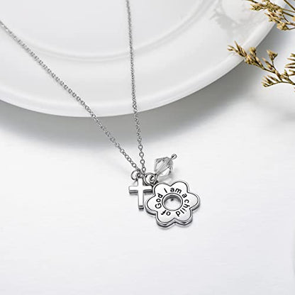 AOBOCO 925 Sterling Silver I Am a Child of God Daisy Necklace Jewelry Birthday Birthday Baptism Communion Gifts for Girls - color: Simulated Diamond