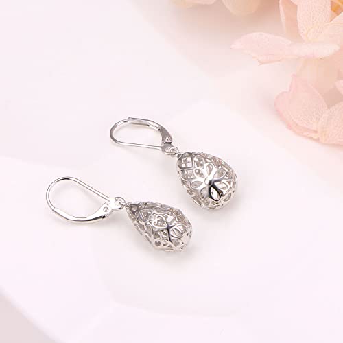 925 Sterling Silver Filigree Dangle Drop Leverback Teardrop Earrings - color: Daisy Filigree Earrings