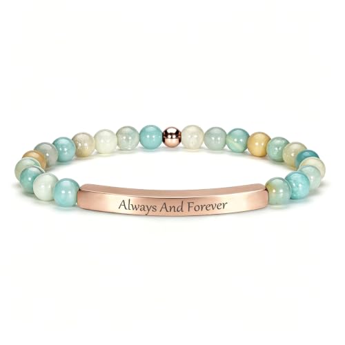 Inspirational Christian Bracelet for Women, 18K Gold Plated Bible Verse Jewelry with Amazonite Beads, Religious Faith Gift for Mom, Daughter, Sister, Friend - color: Always And Forever-Amazonite Rose Gold
