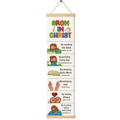 Christian Decor, Grow in Christ Poster, Bible Lesson Banner for Home Church Classroom Decoration, Inspirational Religious Gift, Family Hanging of Scripture and Words Decorations 13 - color: Style 13