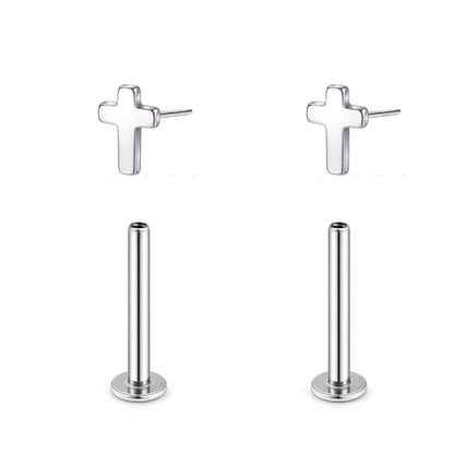 1 Pairs G23 Titanium 20G/18G/16G Press Fit Threadless Push Pop Top 4mm Flat Back Piercing Lip Stud Earring Labret Monroe Lip Ring Tragus Cartilage Bar Lehgth 6mm-12mm - color: 1 Pair Cross