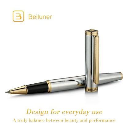 BEILUNER Luxury Rollerball Pen, Stunning Silver Chrome with 24K Gold Finish,Noble and Elegant Designs,Schneider Ink Refill, Best Gift Pen for Men & Women, Professional, Executive Office, Fancy Pens - color: ,Silver Chrome and Gold