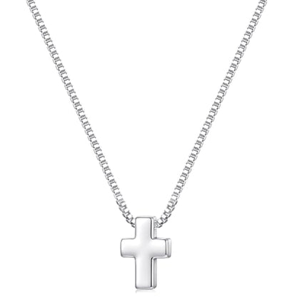 S925 Sterling Silver Mini Cross Necklace for Women - Box Chain Tiny Cross Pendant Necklaces for Women Trendy Jewelry Christian Baptism Religious Faith Jewelry Gifts 16-22 Inches