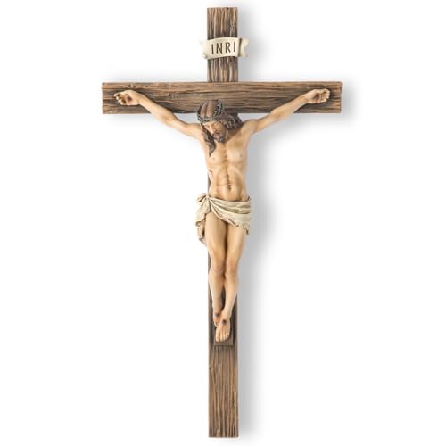 BC Catholic Crucifix Wall Cross, 20.75"H Large Jesus Cross for Wall - size: 20.8"L x 11.5"W