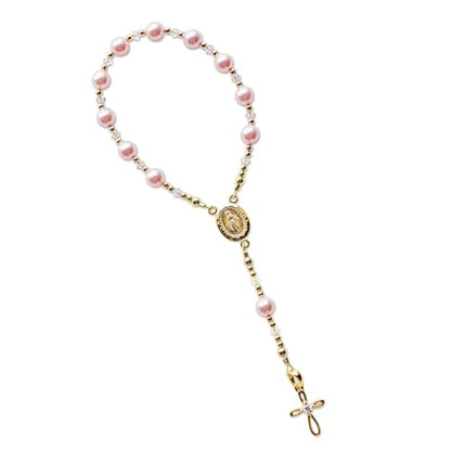 Precious Pieces Baby First Rosary .925 Silver or 14K Gold-Plated - color: Pink-GOLD