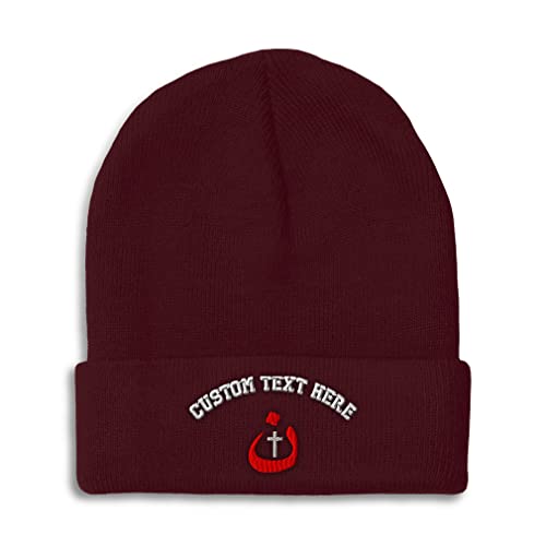 Custom Beanies for Men Christian Nazarene Jesus God Christ Skull Cap Winter Hats Women Acrylic One Size - color: Burgundy Personalized Text Here