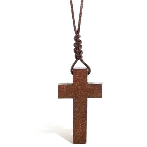 Kim Carrey Handmade Natural Solid Wood Cross Necklace Pendant - style: Flat comes with a rope chain
