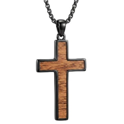 Cross Necklace for Men 925 Sterling Silver & Wood Cross Pendant with Stainless Steel Chain Cross Necklace for Men Women Christian Jewelry Gift - color: Cross-2