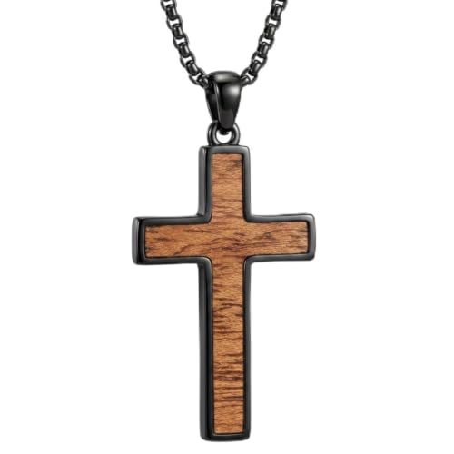Cross Necklace for Men 925 Sterling Silver & Wood Cross Pendant with Stainless Steel Chain Cross Necklace for Men Women Christian Jewelry Gift - color: Cross-2