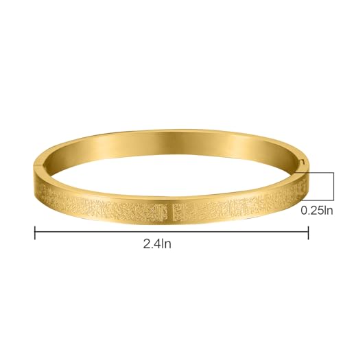 AYATUL KURSI Islamic Jewelry Bracelets Stainless Steel Openable Bangles Arabic Calligraphy Islamic Faith Gifts Messager Islamic Calligraphy Muslim Men Jewelry Bracelets Gift for Women - color: 2 Gold 1 Black