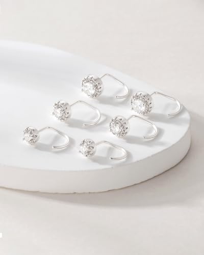 3 Pairs Backless Earrings for Women, Stay Close Half Hoop Earrings - color: Silver-Diamond 5/6/7mm