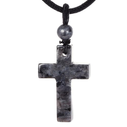 Justinstones Natural Gemstone Carved Cross Reiki Chakra Pendant Necklace 22 Inch - color: 30mm Larvikite