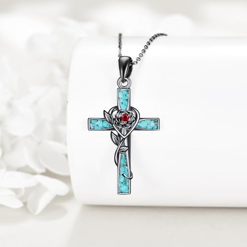 ONEFINITY Cross Necklace 925 Sterling Silver Cross Pendant Religious Jewelry Gifts - style: black rose cross