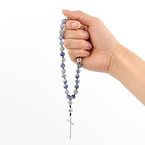 KIKILA Handmade 8mm Anglican Prayer Beads Rosary Natural Stone Beads with Cross Custom Rosary - style: White Sodalite