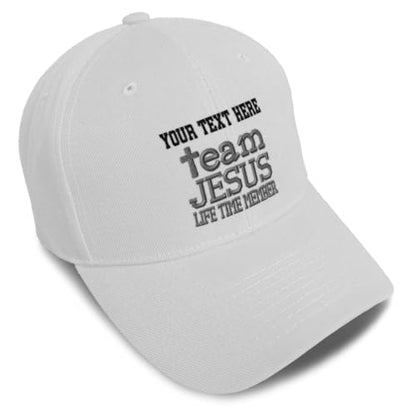 Custom Baseball Cap Team Jesus Life Time Member Christian God - color: White Personalized Text Here