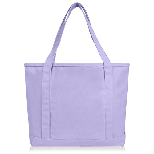 DALIX 20" Solid Color Cotton Canvas Shopping Tote Bag in Lavender - color: Lavender