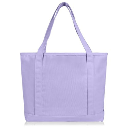 DALIX 20" Solid Color Cotton Canvas Shopping Tote Bag in Lavender - color: Lavender