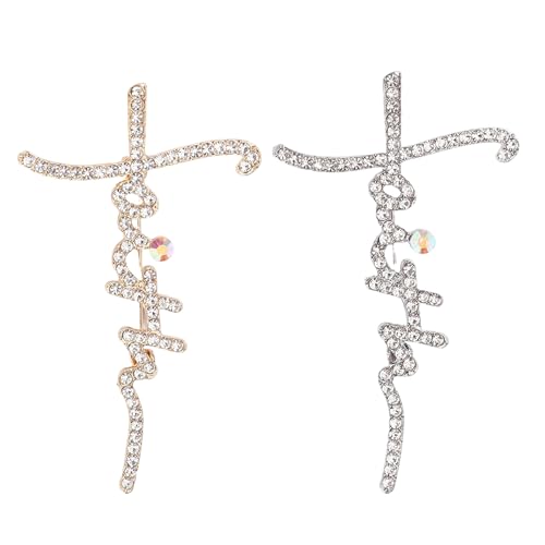 2Pcs Faith Cross Brooch Pins Christian Crystal Lapel Pins