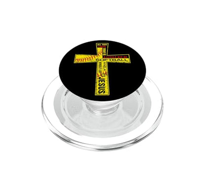 Softball Girl Christian Cross Faith I Need Softball & Jesus PopSockets PopGrip for MagSafe - style: Magnetic PopGrip