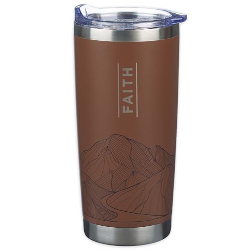 Christian Art Gifts Large 18 oz. Stainless Steel Insulated Travel Mug Tumbler - color: Brown Mountains/Faith