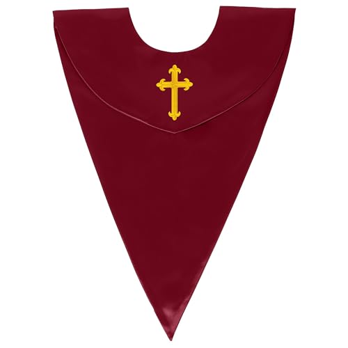 GradPlaza Unisex V Shape Church Choir Stole with Gold or White Embroidery Cross for Adults Church - color: Maroon, style: Gpld Cross