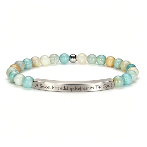Inspirational Christian Bracelet for Women, 18K Gold Plated Bible Verse Jewelry with Amazonite Beads, Religious Faith Gift for Mom, Daughter, Sister, Friend - color: A Sweet Friendship Refreshes The Soul-Amazonite Silver