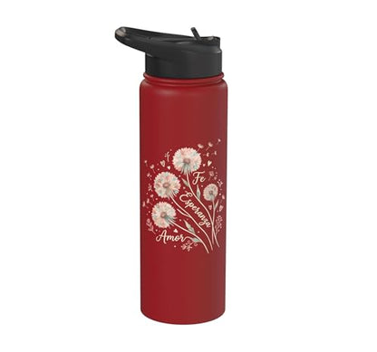 Fe Esperanza Amor Floral Christian Spanish Faith Cristianos Stainless Steel Insulated Water Bottle - color: Red