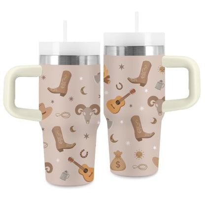 Western Cowboy Kids Tumbler - 14 oz Tumbler with Handle and Straw, Stainless Steel Insulated Cowboy Cup, BPA Free Tumblers Birthday Gift for Boys and Girls Outdoor & Sports, Travel - color: Cowboy1