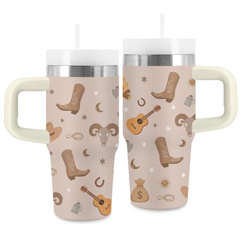 Western Cowboy Kids Tumbler - 14 oz Tumbler with Handle and Straw, Stainless Steel Insulated Cowboy Cup, BPA Free Tumblers Birthday Gift for Boys and Girls Outdoor & Sports, Travel - color: Cowboy1