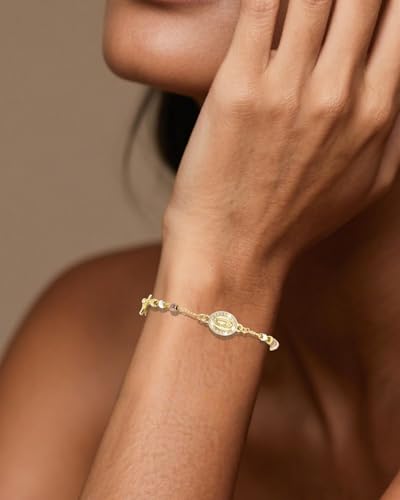 J&H DiaJuvelo Catholic Rosary Bracelet for Women 14K Gold Virgin Mary Rosarios Jesus Cross Charm Link Chain Virgen de Guadalupe Religious Jewelry Gifts for Confirmation Baptism First Communion - style: Gold Rosary A