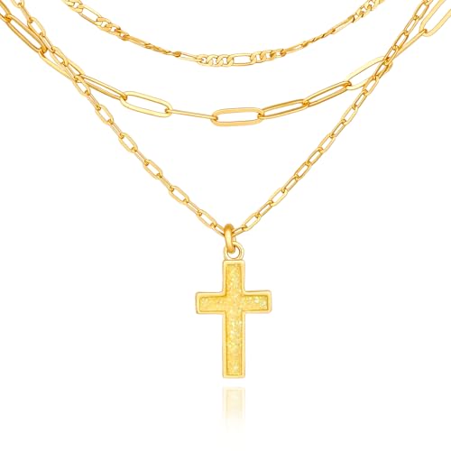 Cicy Bell Cross Pendant Necklace 18k Gold Plated Layered Necklaces - color: Style D-White