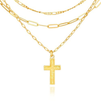 Cicy Bell Cross Pendant Necklace 18k Gold Plated Layered Necklaces - color: Style D-White