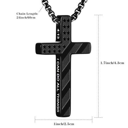 RWQIAN American Flag Cross Necklace for Men,Stainless Steel Bible Verse Cross Pendant Mens Chain,Crucifix Necklace for Christians Teen Baptism Gift Ideas Catholic Men Cool Stuff Personalized Gifts - color: Gold Plated, style: Proverbs 4:23