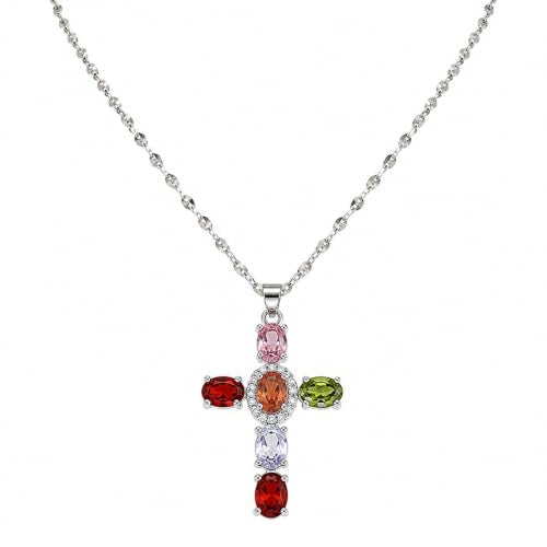 Colorful Crystal Rainbow Symbol Pendant Alloy Clavicle Necklace - color: Silver 2