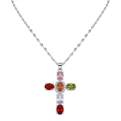 Colorful Crystal Rainbow Symbol Pendant Alloy Clavicle Necklace - color: Silver 2