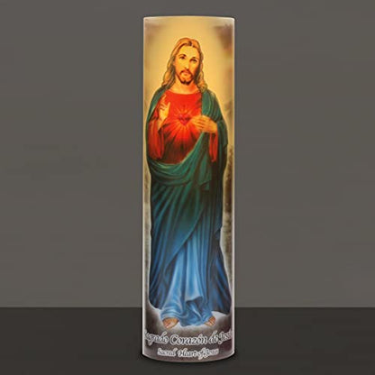Stonebriar LED Saint Prayer Candle — Automatic Timer, Flameless Candle for Prayer, Memorials & Religious Décor, Jesus, 8" - size: 1 Count, style: Jesus