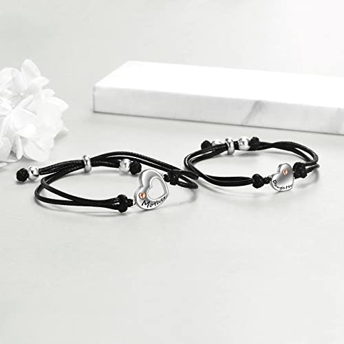 POPLYKE 925 Sterling Silver Infinity/Cow/Wing/Cross/Heart Bracelet for Mom and Daughter Jewelry Birthday - style: B-Mother daughter bracelet set 2