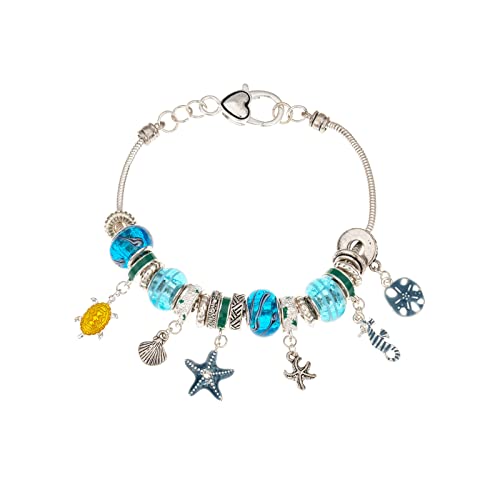 Madison Tyler Religious Prayer Bracelet For Women - style: Silver Plated/Blue/Teal Shell, Turtle, Heart, Seahorse, Sand Dollar, Starfish Stretch Charm Bracelet