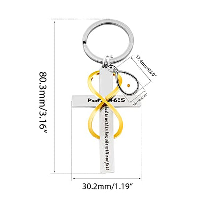 Uloveido Stainless Cross Infinity Keychain Mustard Seed Charms Psalm 46:5 Christian Bible Quote Keyring Baptism Gift - style: Teardrop Seed
