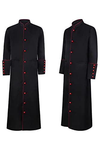 Men Priest Costume Pastor Gown Clergy Pulpit Robes Halloween - color: Black Priest, size: Large