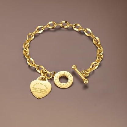 Heart Charm Bracelet Plated 18K Gold/Silver/Rose Gold Bible Scripture Heart Bracelet for Women Jewelry Gift Her Link Chain OT Clasp Stainless Steel - color: 18k Gold（8.1 inch）