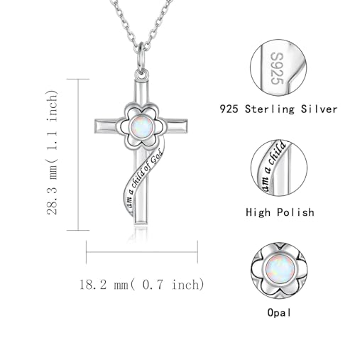 I am a Child of God Necklace - 925 Sterling Silver Birthstone Flower Cross Pendant Religious Jewelry Baptism First Communion Confirmation Gifts for Girls - style: Oct.