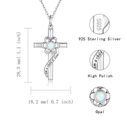 I am a Child of God Necklace - 925 Sterling Silver Birthstone Flower Cross Pendant Religious Jewelry Baptism First Communion Confirmation Gifts for Girls - style: Oct.
