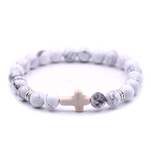 Softones 4PCS Cross Beads Bracelet for Men Women 8mm Healing Lava Stone Stretch Bracelets,7.5" - color: A:4Pcs a set