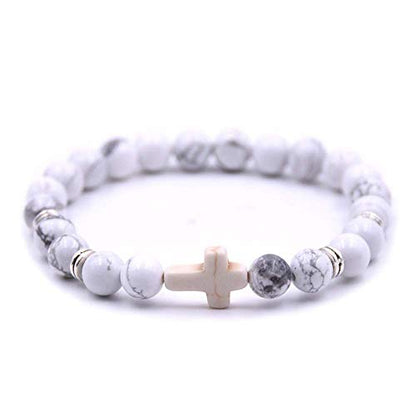 Softones 4PCS Cross Beads Bracelet for Men Women 8mm Healing Lava Stone Stretch Bracelets,7.5" - color: A:4Pcs a set