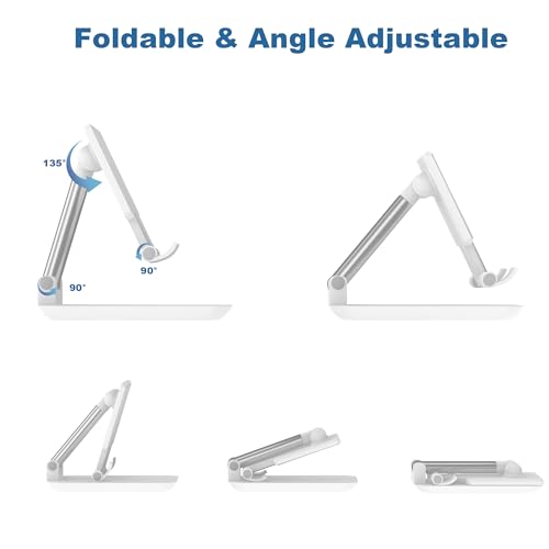 Cell Phone Stand,Adjustable Angle Height Phone Stand for Desk,Fully Foldable/Portable Phone Holder with Silicon Pad for iPhone 16/15/14/13/12/Smartphones,All Mobile Phones (White) - color: White