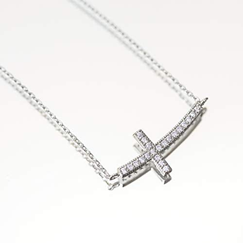 A+O Sideways Cross Necklace, Religious Gift in Silver, Rose Gold or Gold