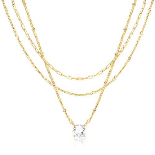 3PCS Gold Silver Layered Necklaces for Women Trendy - color: Gold&Round