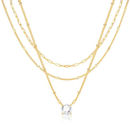 3PCS Gold Silver Layered Necklaces for Women Trendy - color: Gold&Round